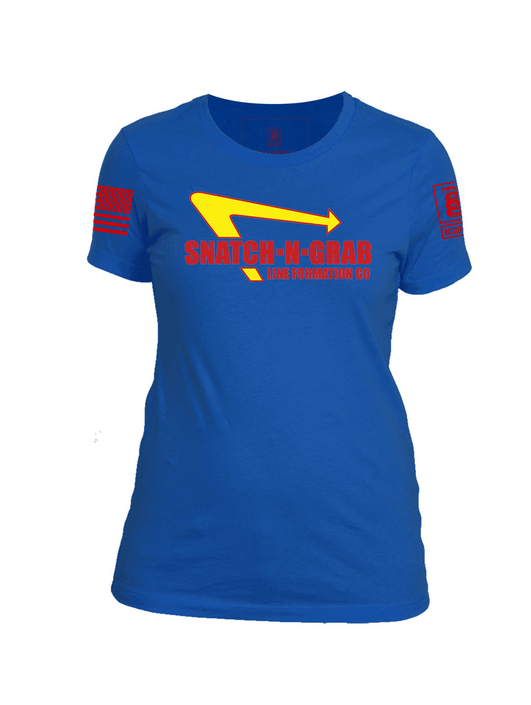 Battleraddle Snatch-N-Grab Line Formation Go Red Sleeve Print Womens Cotton Crew Neck T Shirt