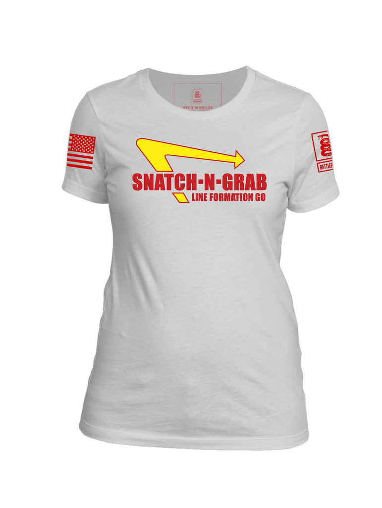 Battleraddle Snatch-N-Grab Line Formation Go Red Sleeve Print Womens Cotton Crew Neck T Shirt