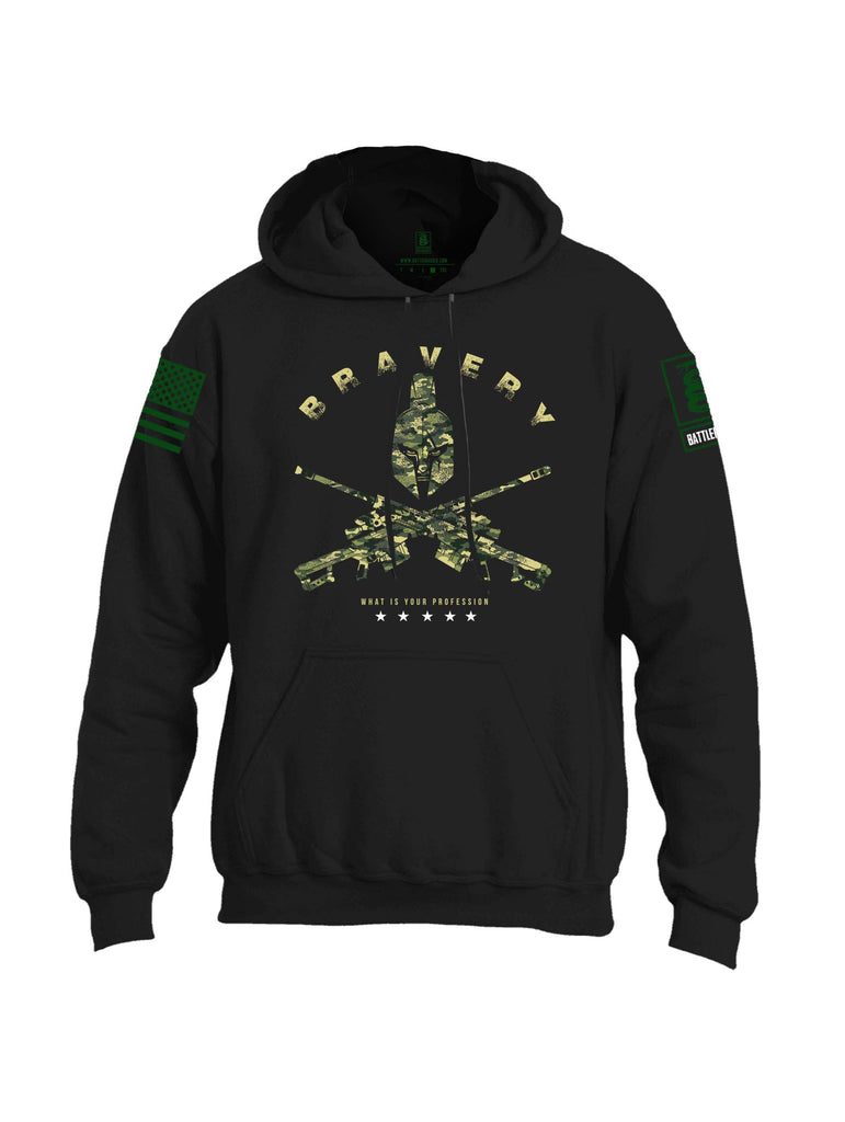 Battleraddle Bravery What Is Your Profession Dark Green Sleeve Print Mens Blended Hoodie With Pockets