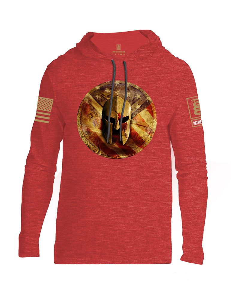 Battleraddle Spartan Helm Gold Brass Sleeve Print Mens Thin Cotton Lightweight Hoodie