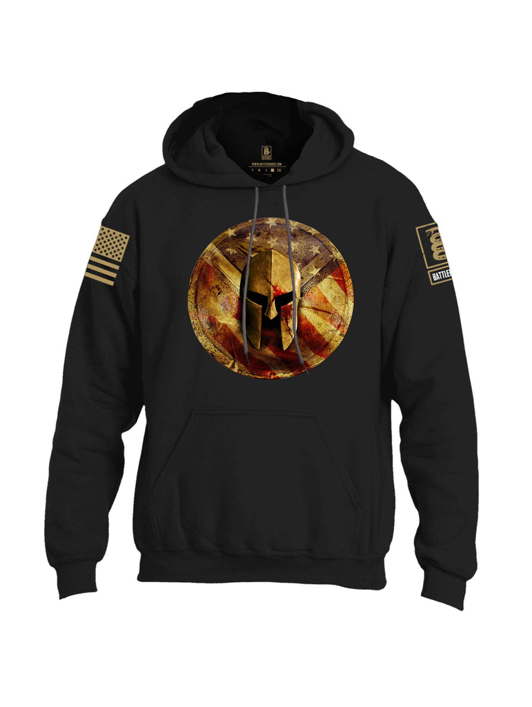 Battleraddle Spartan Helm Gold Brass Sleeve Print Mens Blended Hoodie With Pockets