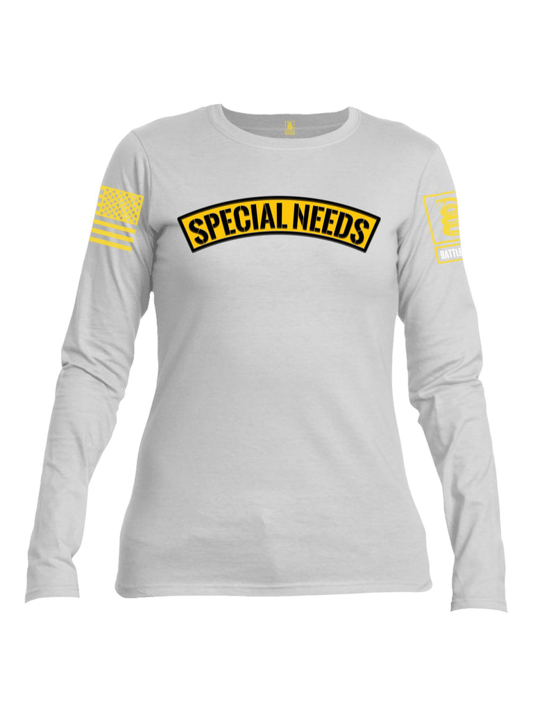 Battleraddle Special Needs Yellow Sleeve Print Womens Cotton Long Sleeve Crew Neck T Shirt