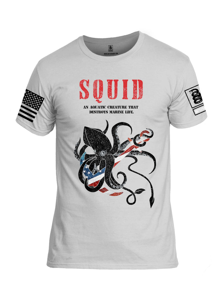 Battleraddle Squid White Sleeve Print Mens Cotton Crew Neck T Shirt