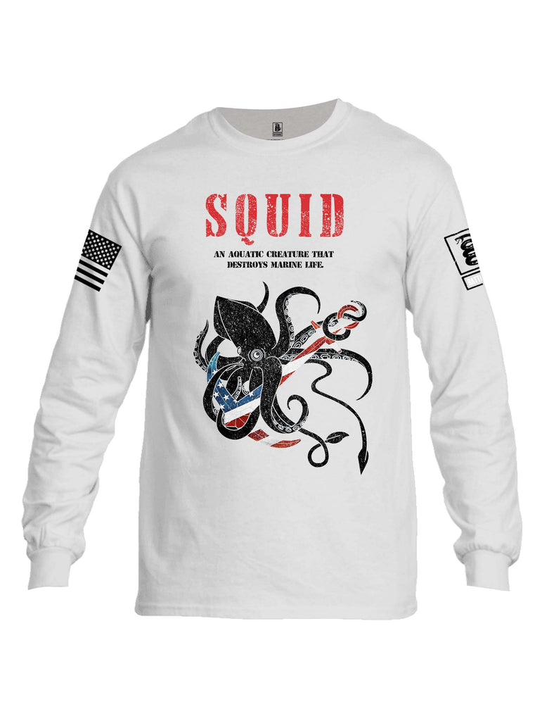 Battleraddle Squid White Sleeve Print Mens Cotton Long Sleeve Crew Neck T Shirt