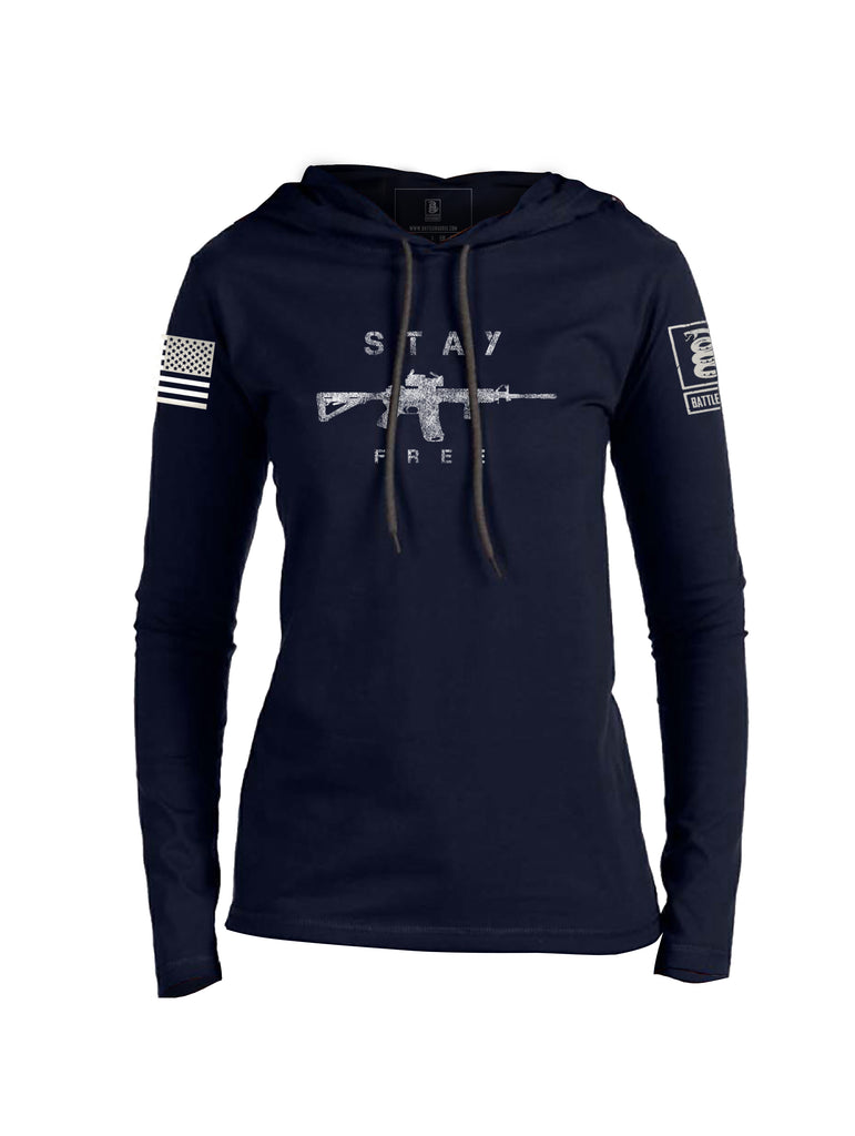 Battleraddle Stay Free White Sleeve Print Womens Thin Cotton Lightweight Hoodie