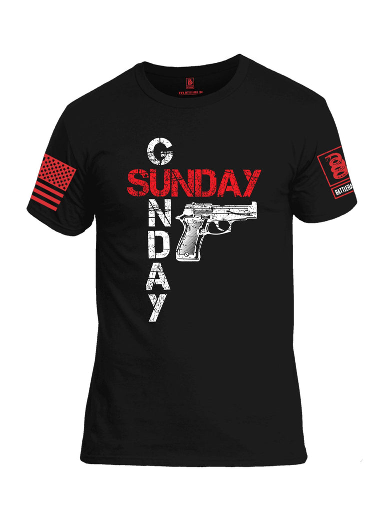 Battleraddle Sunday Gunday Red Sleeve Print Mens 100% Battlefit Polyester Crew Neck T Shirt