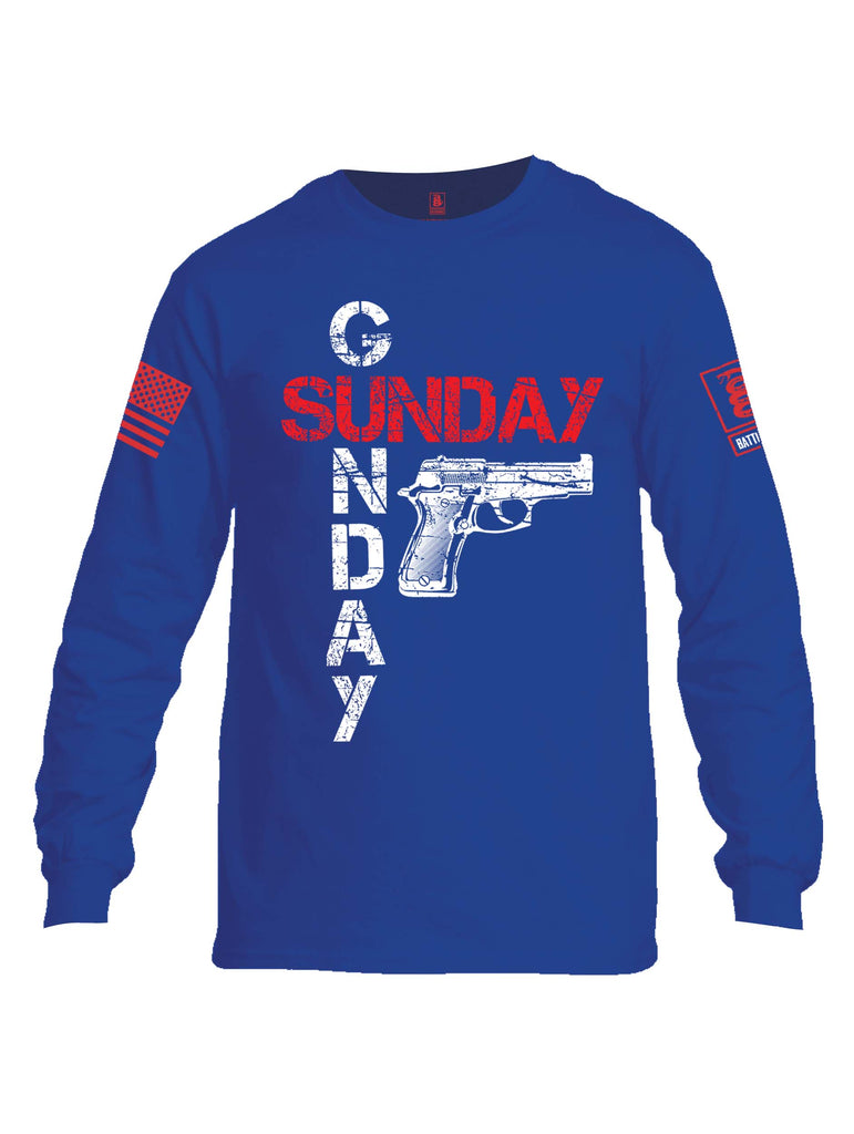 Battleraddle Sunday Gunday Red Sleeve Print Mens Cotton Long Sleeve Crew Neck T Shirt