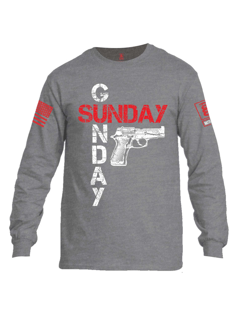 Battleraddle Sunday Gunday Red Sleeve Print Mens Cotton Long Sleeve Crew Neck T Shirt