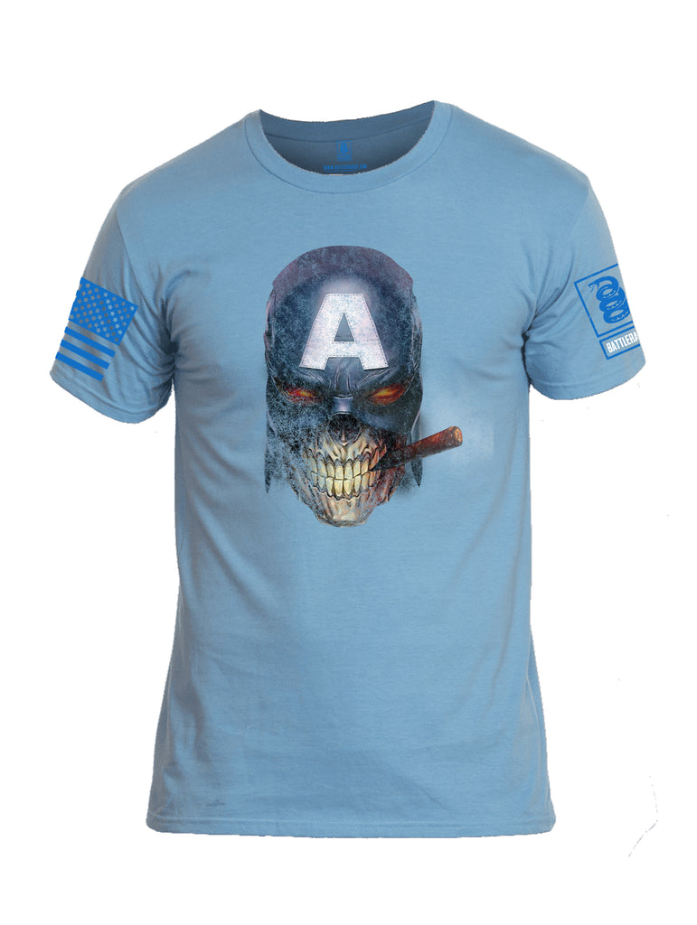 Battleraddle Super Patriot All American Skull Smoker Blue Sleeve Print Mens Cotton Crew Neck T Shirt