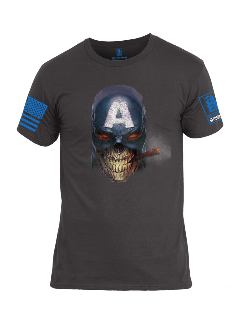 Battleraddle Super Patriot All American Skull Smoker Blue Sleeve Print Mens Cotton Crew Neck T Shirt
