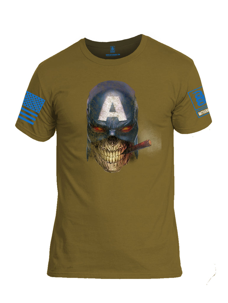 Battleraddle Super Patriot All American Skull Smoker Blue Sleeve Print Mens Cotton Crew Neck T Shirt
