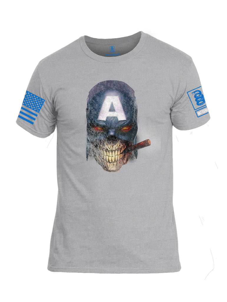 Battleraddle Super Patriot All American Skull Smoker Blue Sleeve Print Mens Cotton Crew Neck T Shirt
