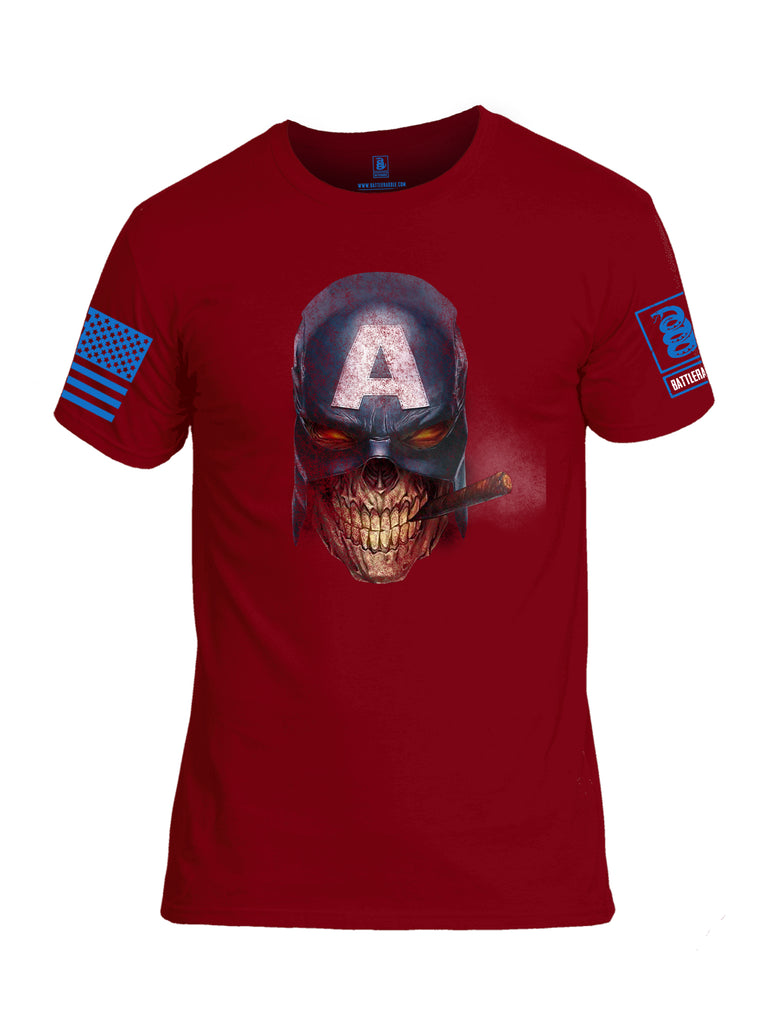 Battleraddle Super Patriot All American Skull Smoker Blue Sleeve Print Mens Cotton Crew Neck T Shirt