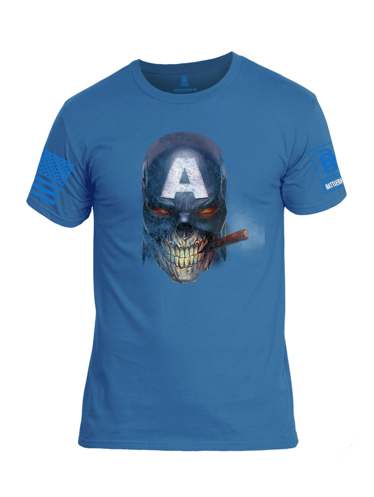 Battleraddle Super Patriot All American Skull Smoker Blue Sleeve Print Mens Cotton Crew Neck T Shirt