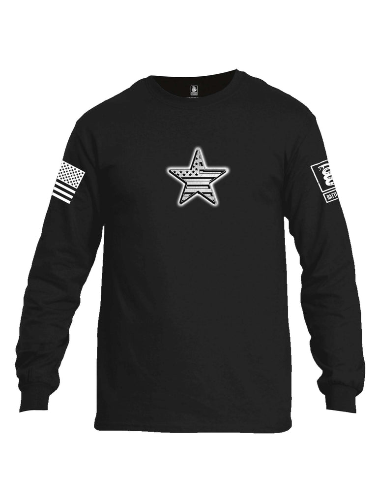 Battleraddle Superpatriot USA Flag Star Of Steel White Sleeve Print Mens Cotton Long Sleeve Crew Neck T Shirt