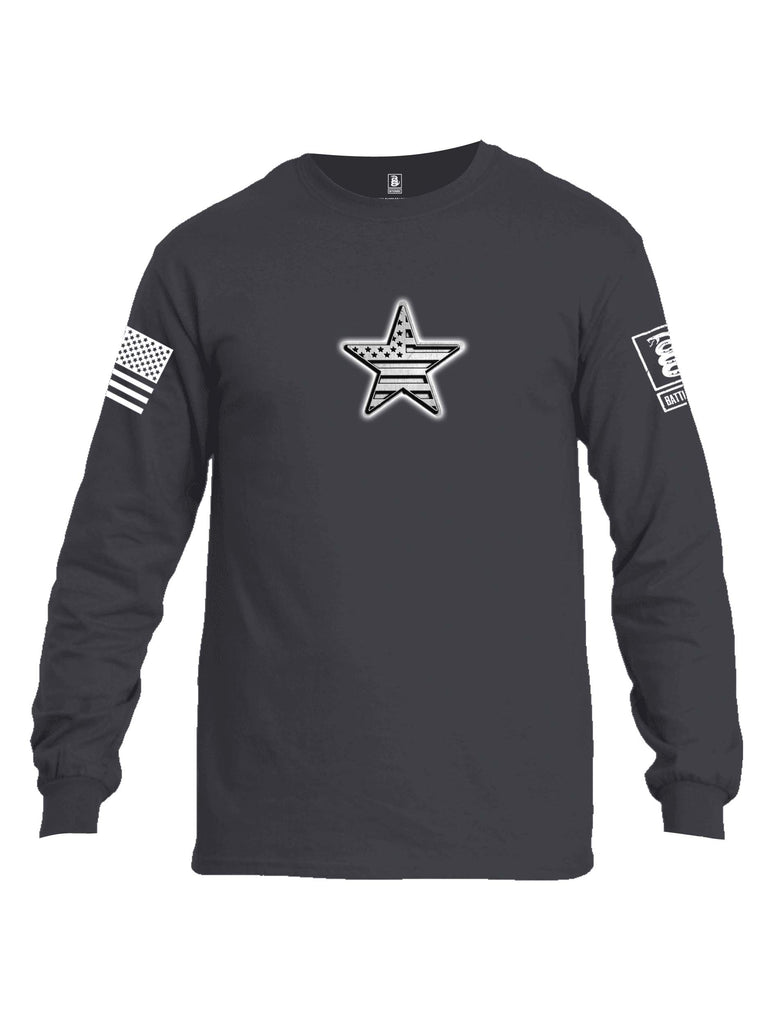 Battleraddle Superpatriot USA Flag Star Of Steel White Sleeve Print Mens Cotton Long Sleeve Crew Neck T Shirt