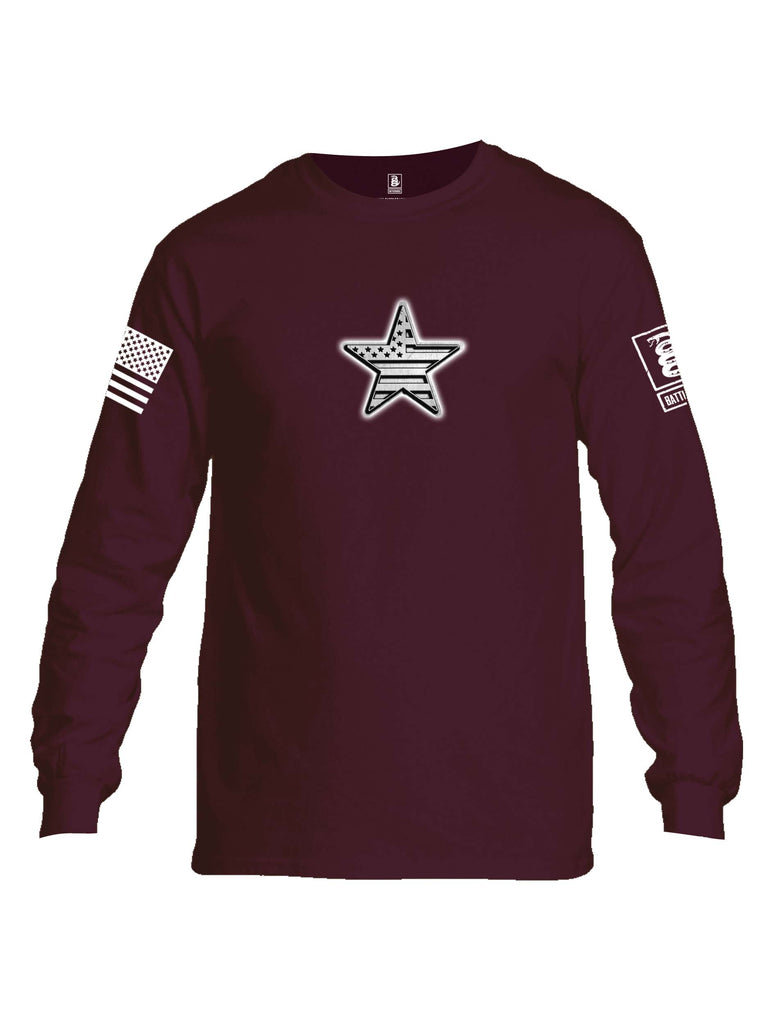 Battleraddle Superpatriot USA Flag Star Of Steel White Sleeve Print Mens Cotton Long Sleeve Crew Neck T Shirt