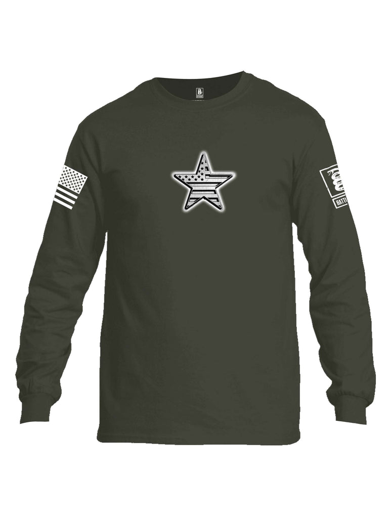 Battleraddle Superpatriot USA Flag Star Of Steel White Sleeve Print Mens Cotton Long Sleeve Crew Neck T Shirt