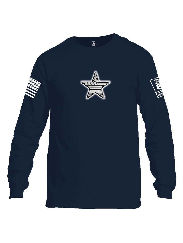 Battleraddle Superpatriot USA Flag Star Of Steel White Sleeve Print Mens Cotton Long Sleeve Crew Neck T Shirt