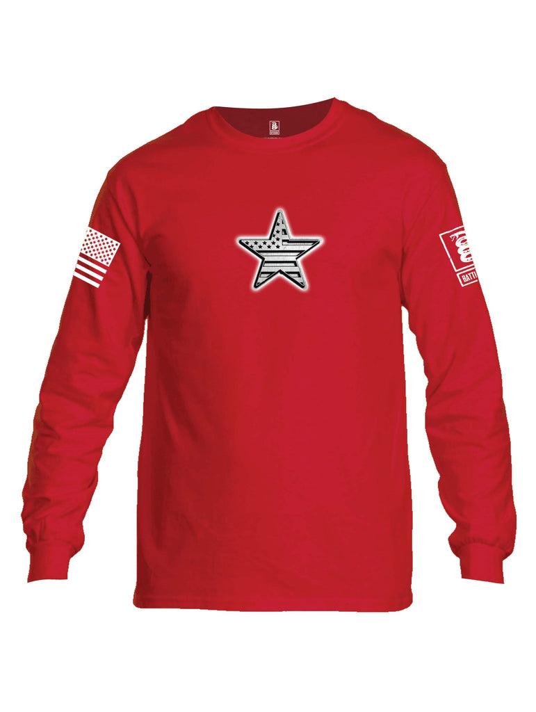 Battleraddle Superpatriot USA Flag Star Of Steel White Sleeve Print Mens Cotton Long Sleeve Crew Neck T Shirt