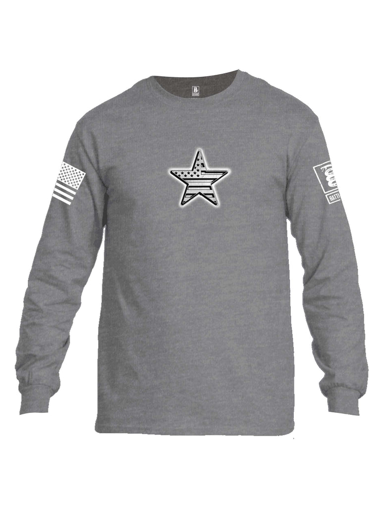 Battleraddle Superpatriot USA Flag Star Of Steel White Sleeve Print Mens Cotton Long Sleeve Crew Neck T Shirt