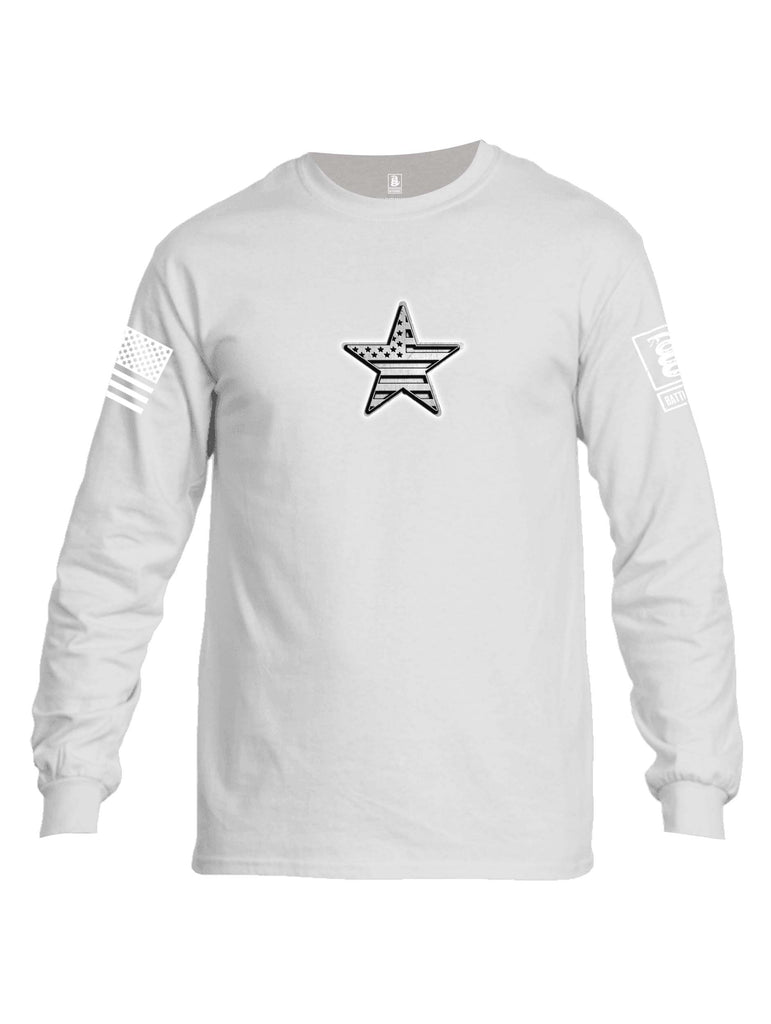 Battleraddle Superpatriot USA Flag Star Of Steel White Sleeve Print Mens Cotton Long Sleeve Crew Neck T Shirt