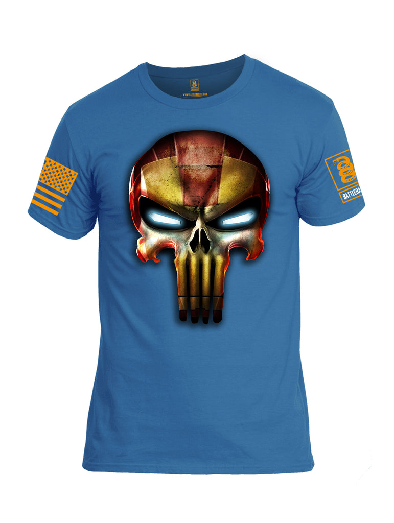 Battleraddle Super Punisher Iron Skull Orange Sleeve Print Mens Cotton Crew Neck T Shirt