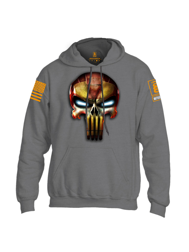 Battleraddle Super Punisher Iron Skull Orange Sleeve Print Mens Blended Hoodie With Pockets