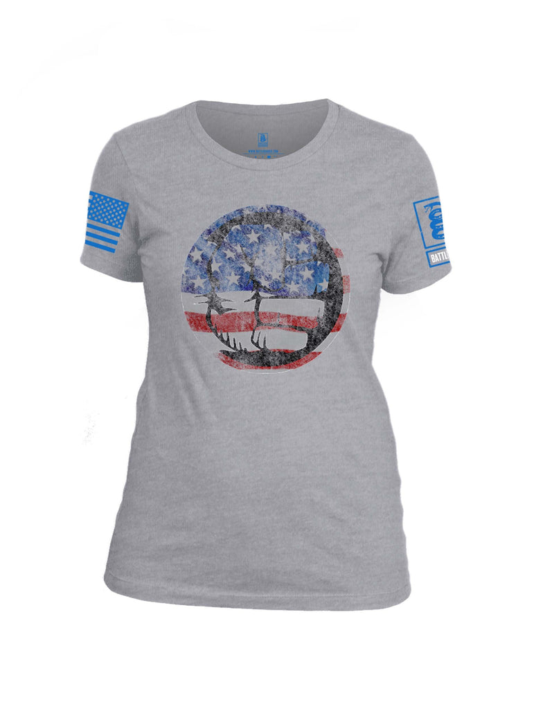 Battleraddle Super Smash Fist Flag Blue Sleeve Print Womens Cotton Crew Neck T Shirt