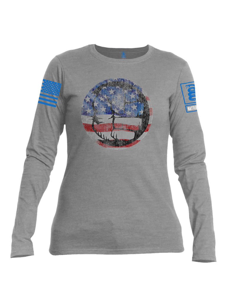 Battleraddle Super Smash Fist Flag Blue Sleeve Print Womens Cotton Long Sleeve Crew Neck T Shirt