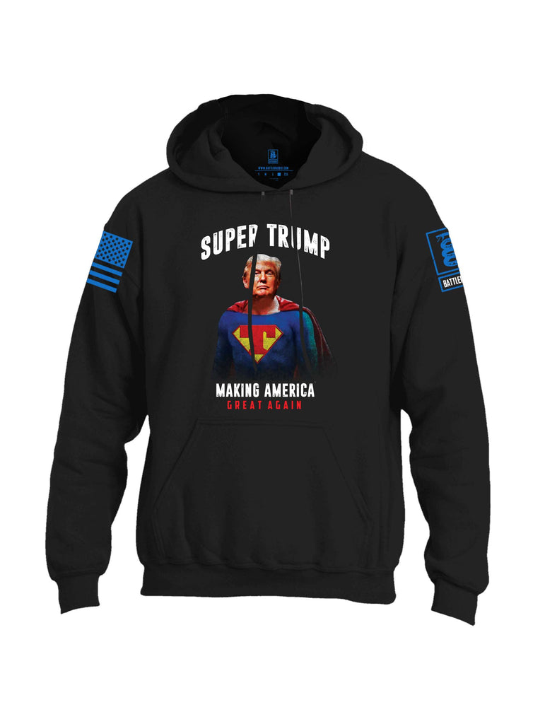 Battleraddle Super Trump Making America Great Again Blue Sleeve Print Mens Blended Hoodie With Pockets