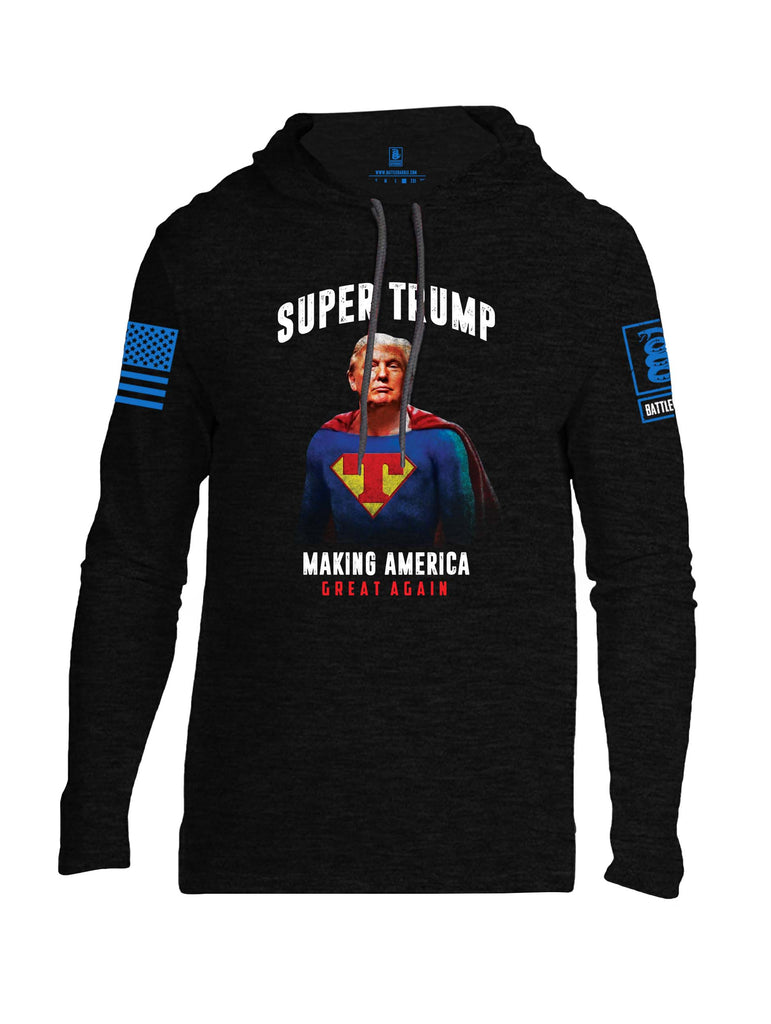 Battleraddle Super Trump Making America Great Again Blue Sleeve Print Mens Thin Cotton Lightweight Hoodie