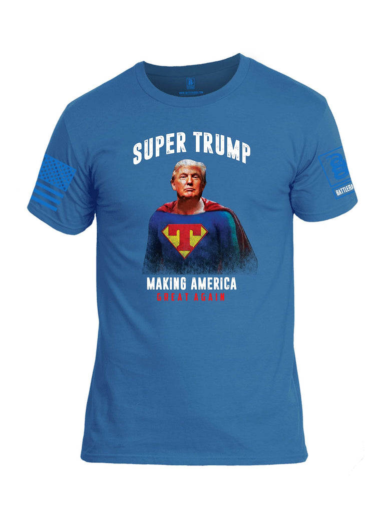 Battleraddle Super Trump Making America Great Again Blue Sleeve Print Mens Cotton Crew Neck T Shirt