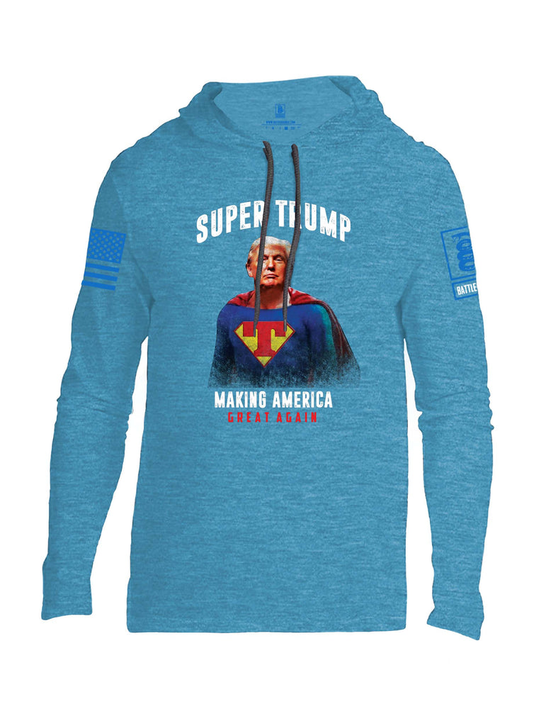 Battleraddle Super Trump Making America Great Again Blue Sleeve Print Mens Thin Cotton Lightweight Hoodie