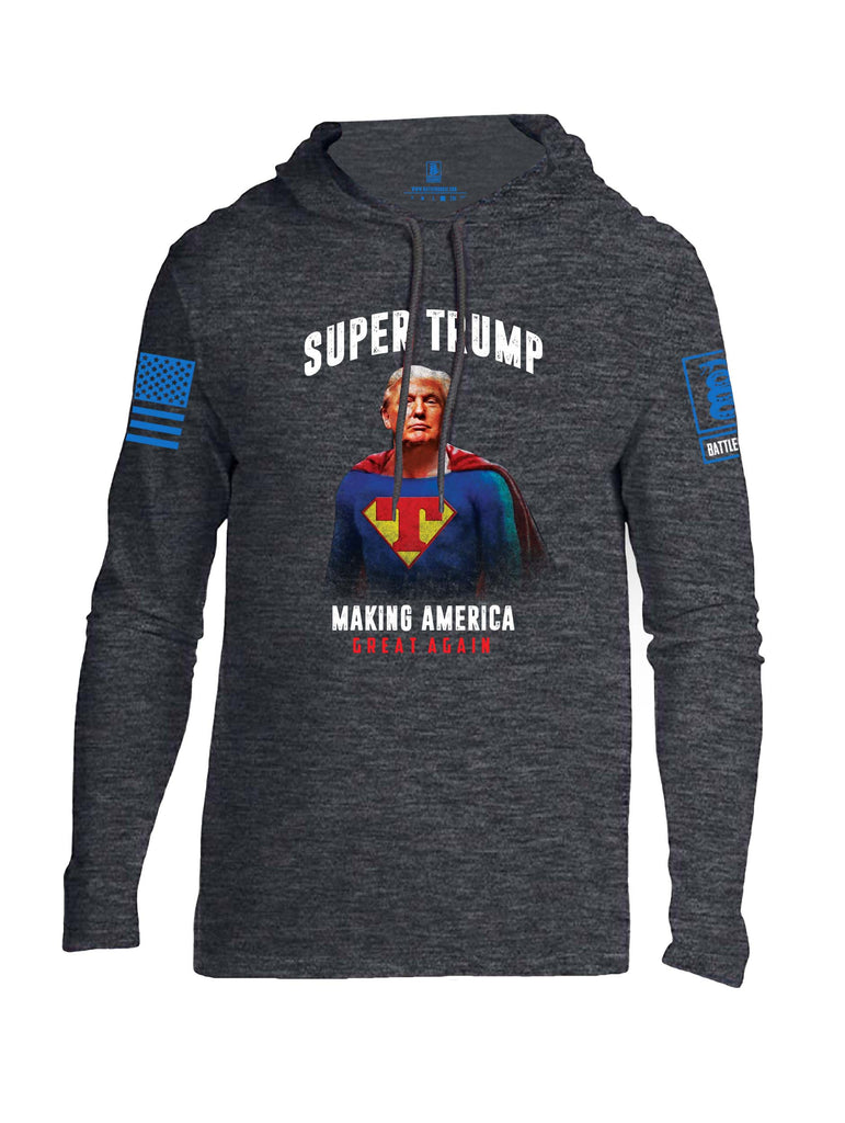 Battleraddle Super Trump Making America Great Again Blue Sleeve Print Mens Thin Cotton Lightweight Hoodie