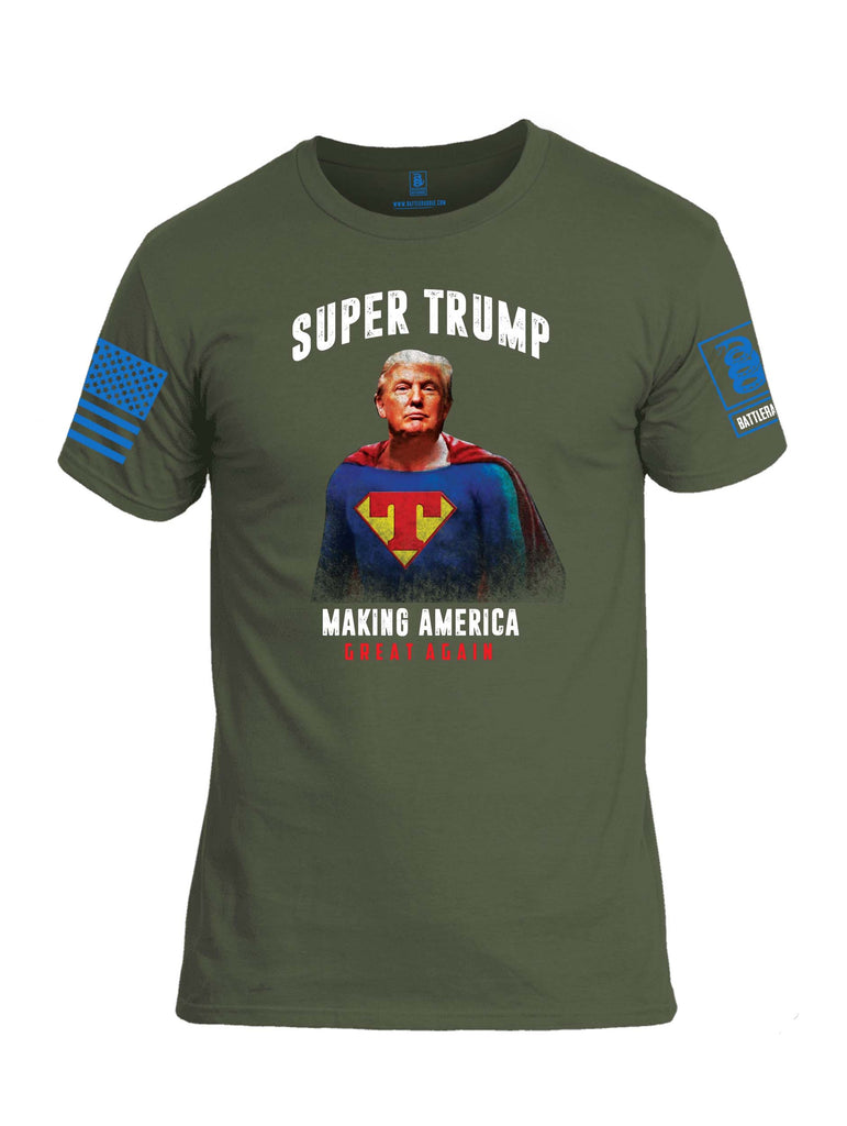 Battleraddle Super Trump Making America Great Again Blue Sleeve Print Mens Cotton Crew Neck T Shirt