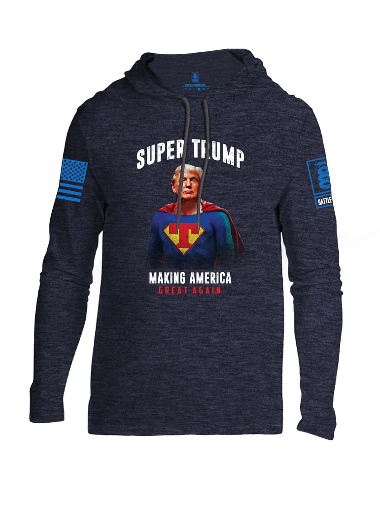 Battleraddle Super Trump Making America Great Again Blue Sleeve Print Mens Thin Cotton Lightweight Hoodie