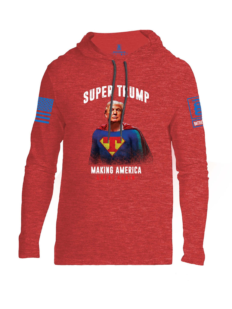 Battleraddle Super Trump Making America Great Again Blue Sleeve Print Mens Thin Cotton Lightweight Hoodie