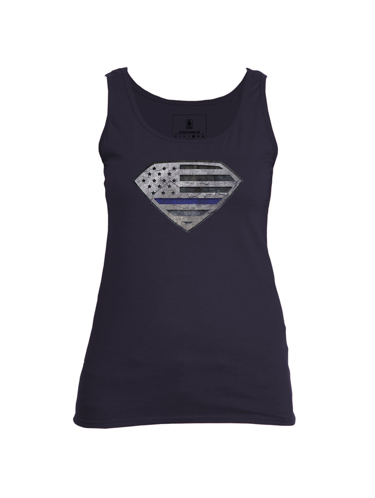 Battleraddle Super USA Flag Blue Line Womens Cotton Tank Top