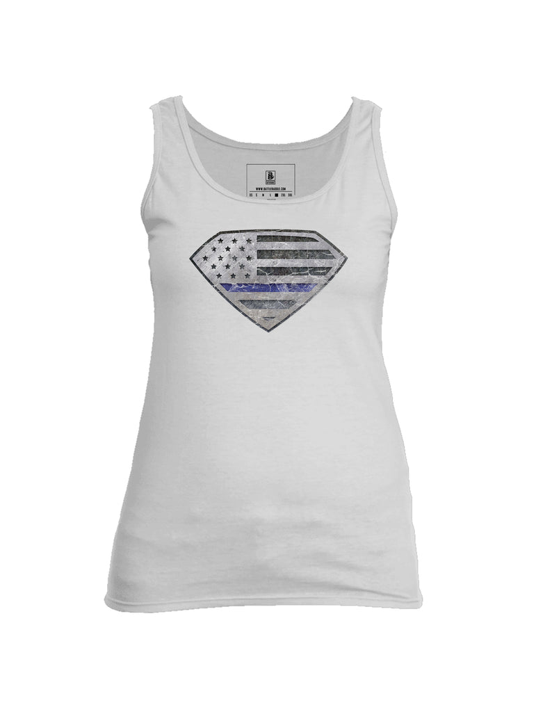 Battleraddle Super USA Flag Blue Line Womens Cotton Tank Top