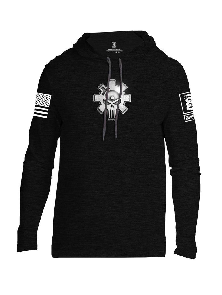 Battleraddle Superpatriot Heavy Duty AR15 Bolt Expounder Skull White Sleeve Print Mens Thin Cotton Lightweight Hoodie