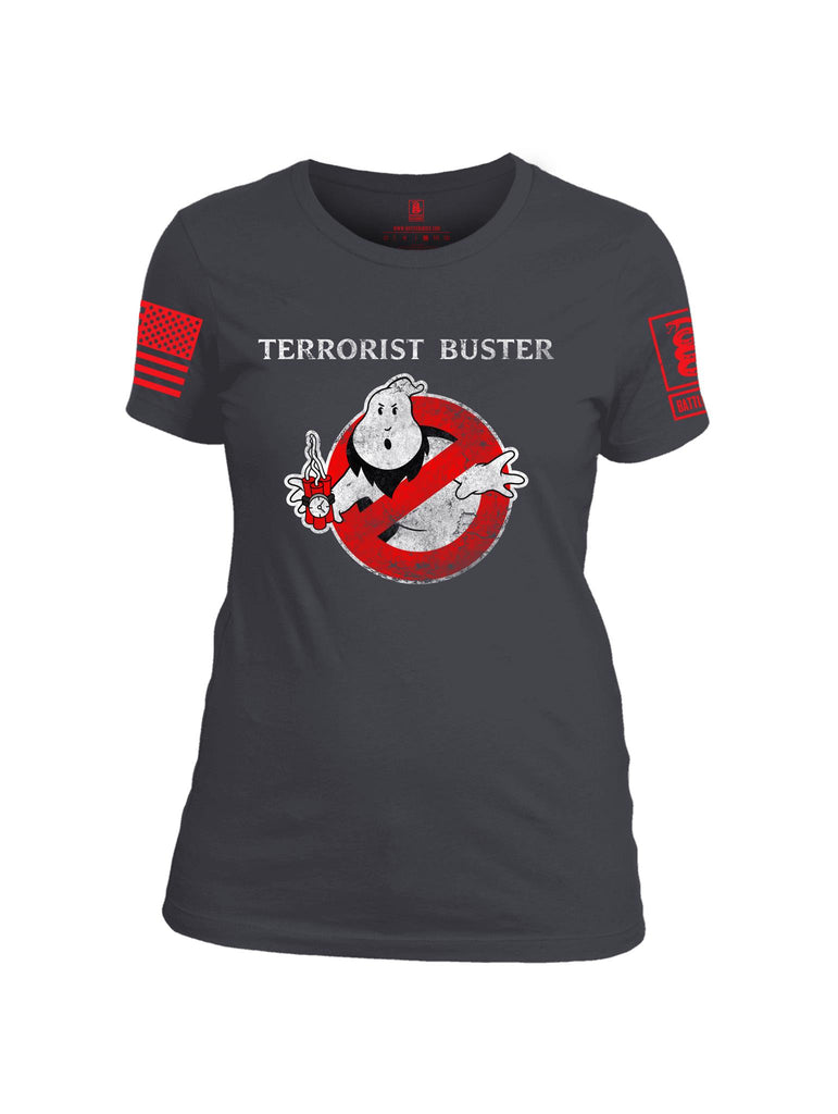 Battleraddle Terrorist Buster V1 Red Sleeve Print Womens Cotton Crew Neck T Shirt