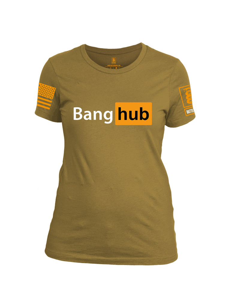 Battleraddle Bang Hub Orange Sleeve Print Womens Cotton Crew Neck T Shirt