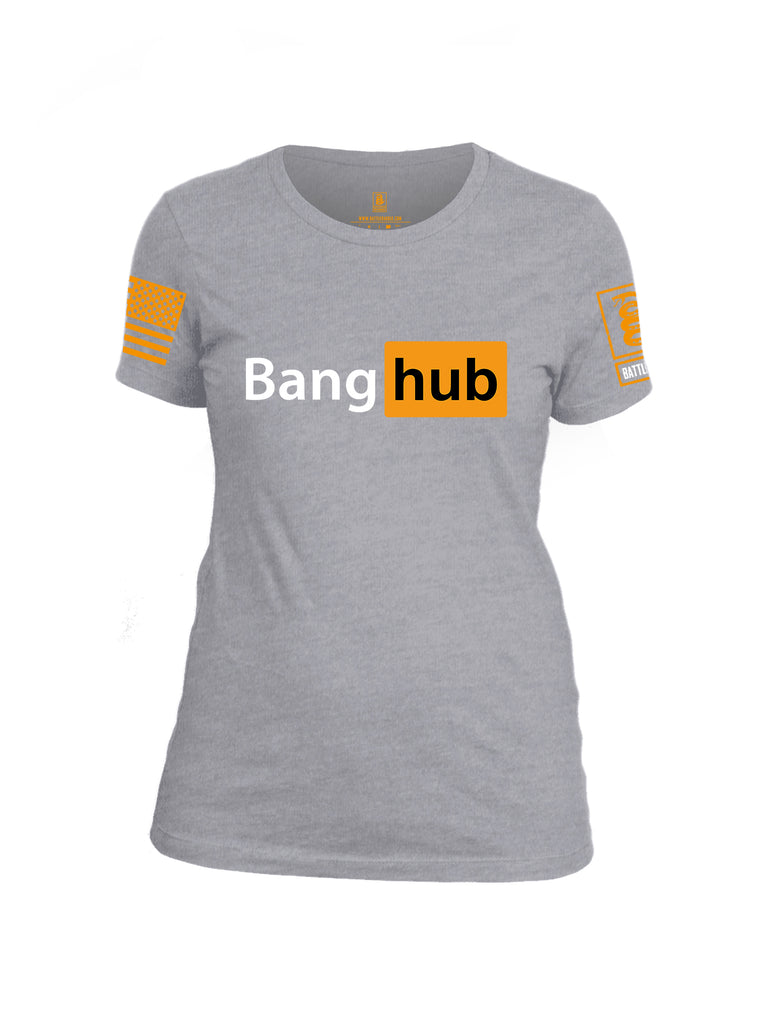 Battleraddle Bang Hub Orange Sleeve Print Womens Cotton Crew Neck T Shirt