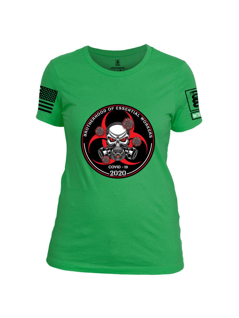 Battleraddle Brotherhood Biohazard Essential Workers COVID 19 2020 Black Sleeve Print Womens Cotton Crew Neck T Shirt