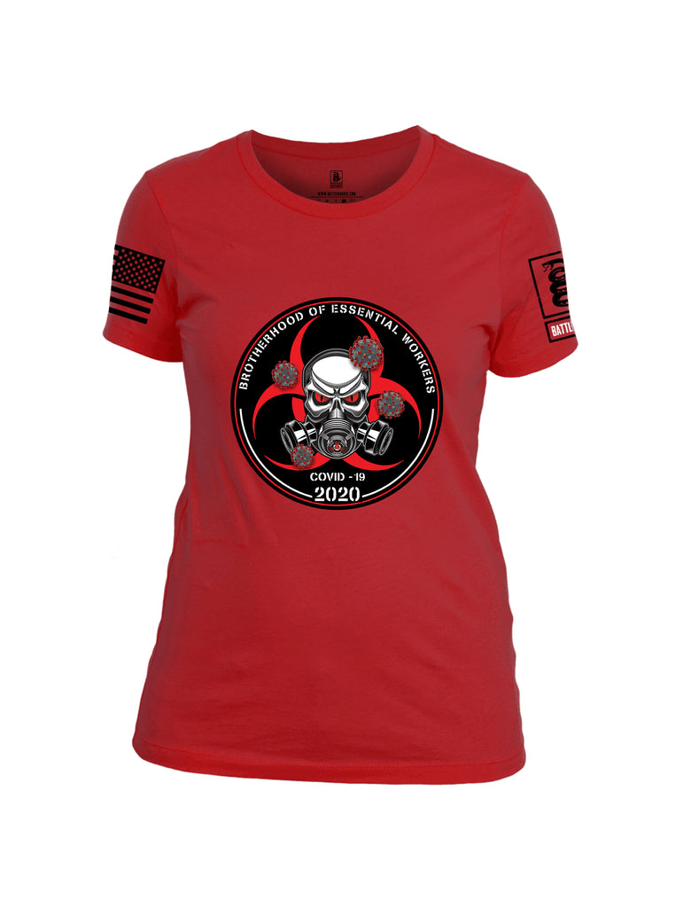Battleraddle Brotherhood Biohazard Essential Workers COVID 19 2020 Black Sleeve Print Womens Cotton Crew Neck T Shirt