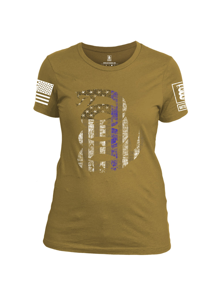 Battleraddle Official Snake American Flag Blue Line White Sleeve Print Womens Cotton Crew Neck T Shirt