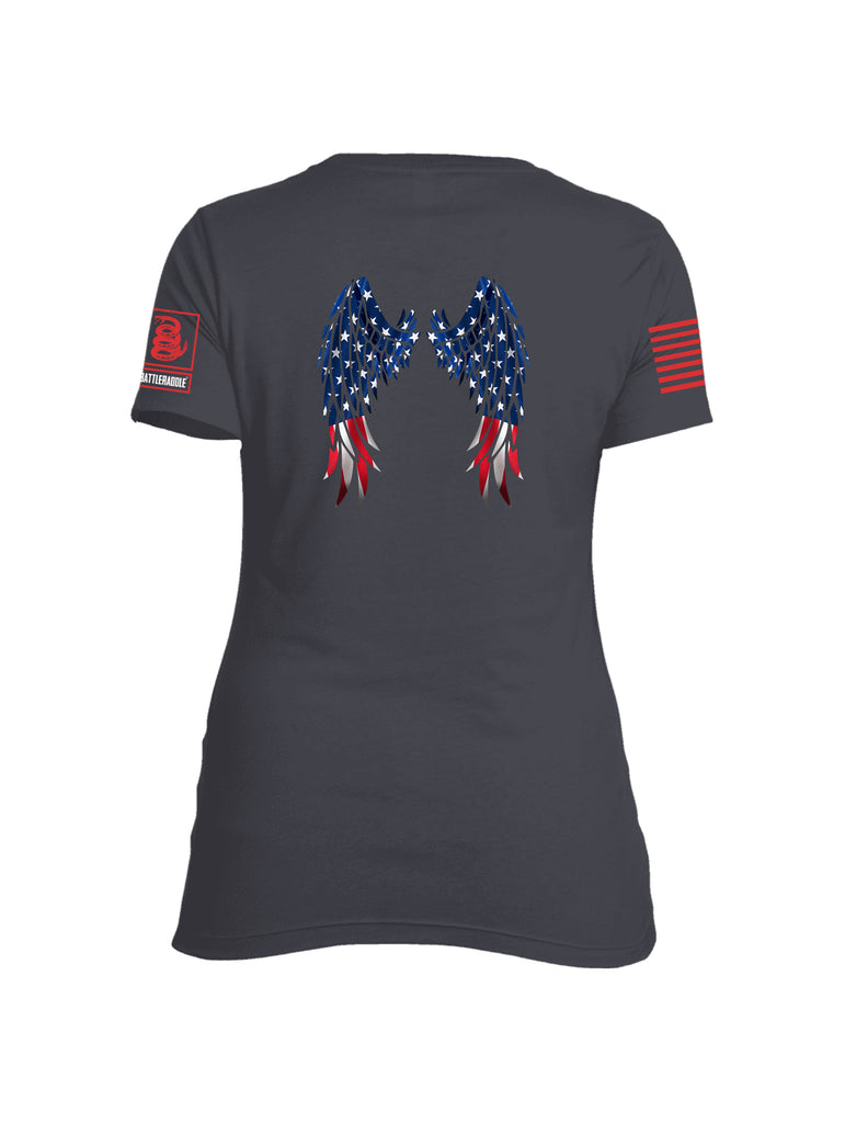 Battleraddle USA Flag Wings Red Sleeve Print Womens Cotton Crew Neck T Shirt