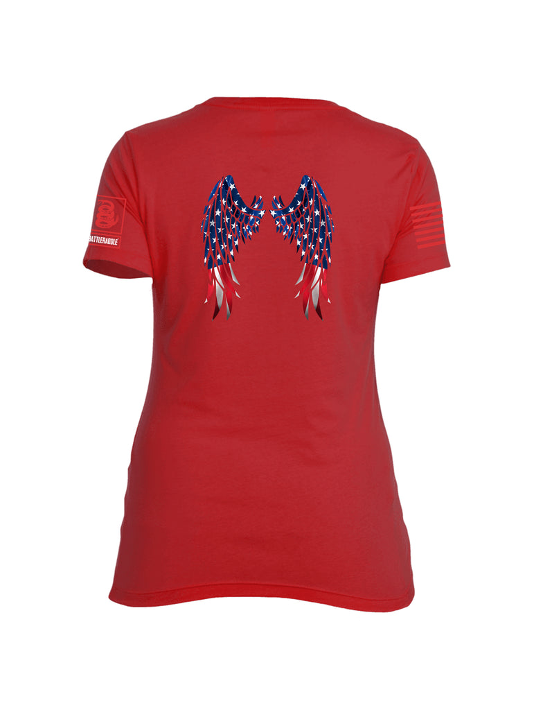Battleraddle USA Flag Wings Red Sleeve Print Womens Cotton Crew Neck T Shirt