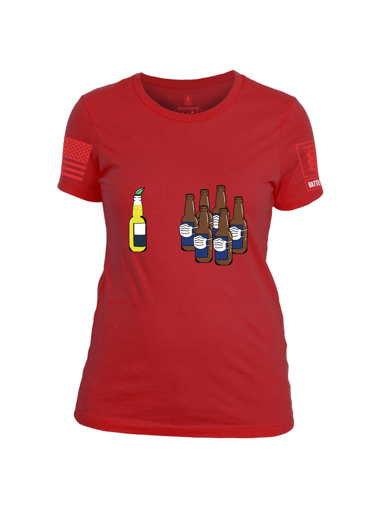 Battleraddle Corona Vs Beer Red Sleeve Print Womens Cotton Crew Neck T Shirt